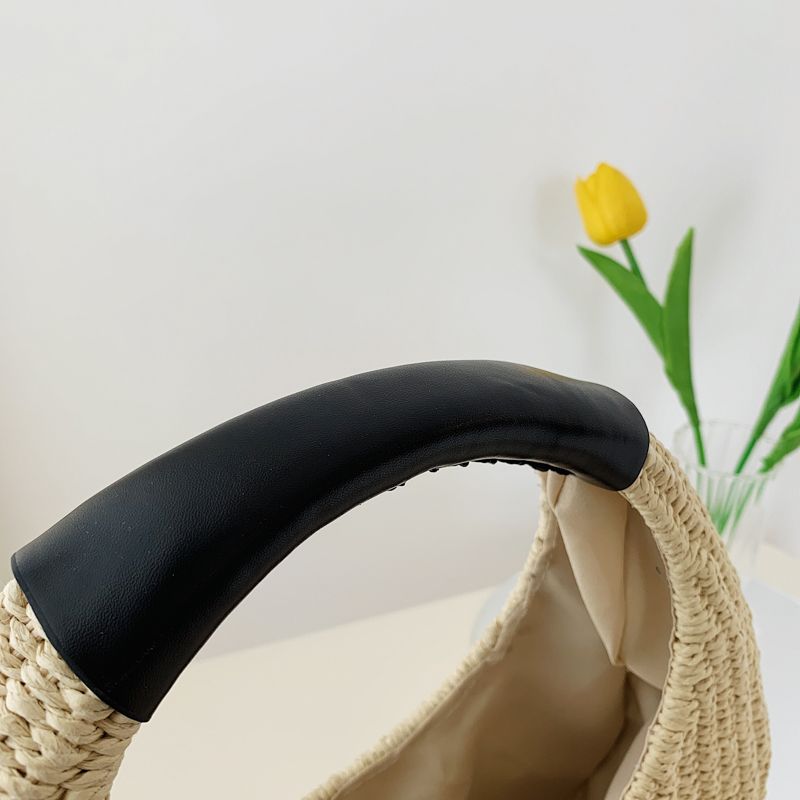 Almeja Handtas Voor Dames In De Stro Met Ronde Handgreep - Beige