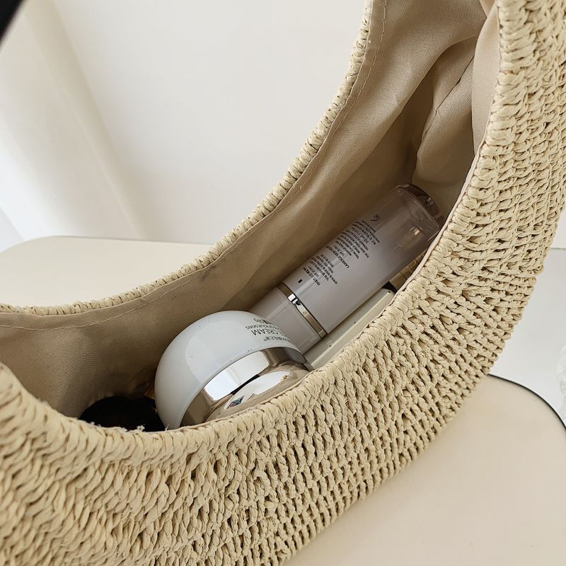 Almeja Handtas Voor Dames In De Stro Met Ronde Handgreep - Beige