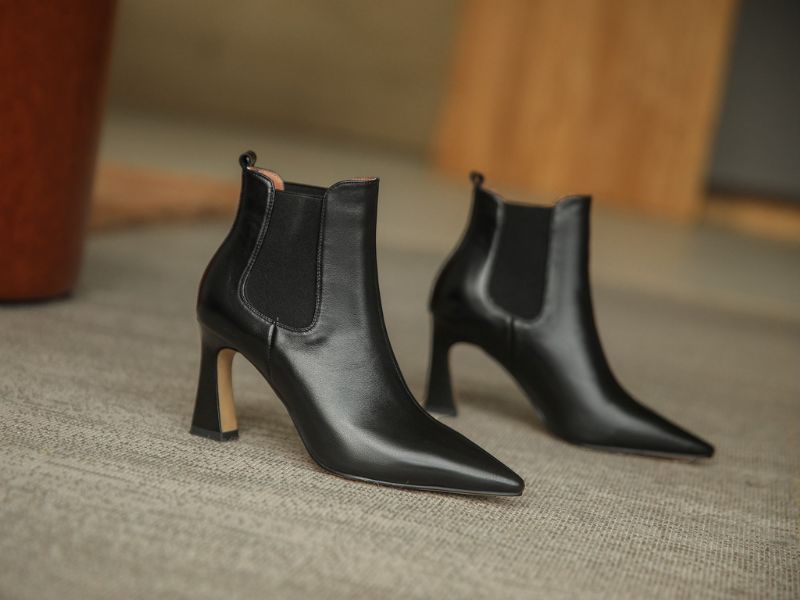 Alondra Dames Leren Enkellaarsjes - Zwart