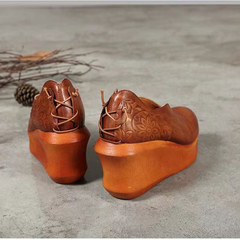 Alonsa Dames Dikke Zool Leren Comfortabele Wedges - Koffie
