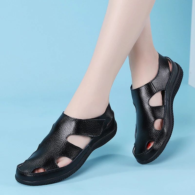Alvis Dames Platte Schoenen Sandaal - Zwart