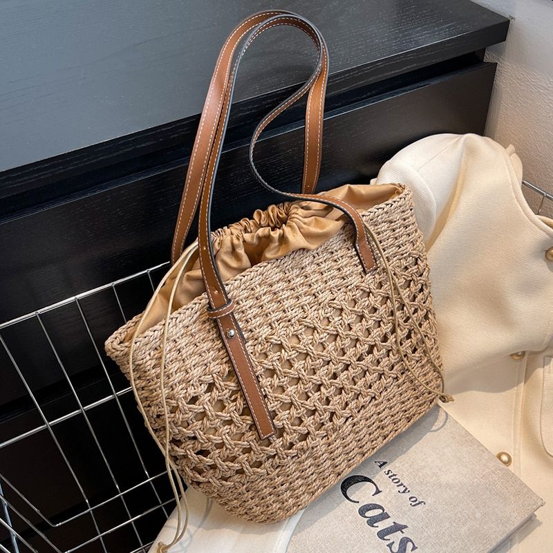 Amaya Handtas Voor Dames In De Grote Strandemmer Van Stro - Beige