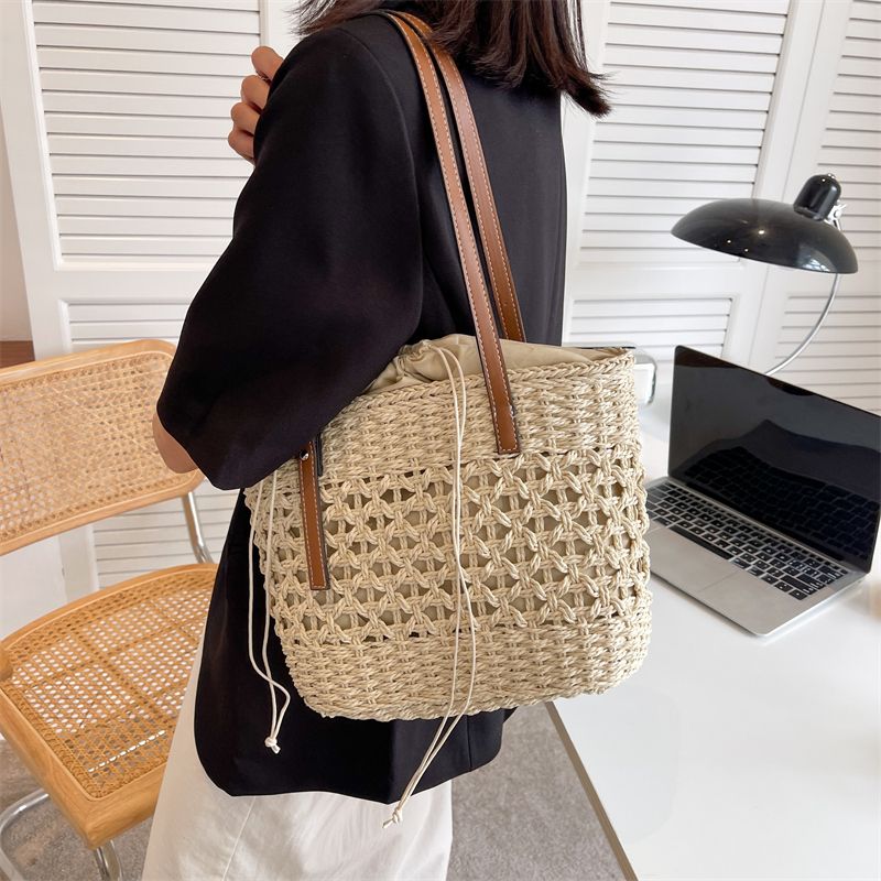 Amaya Handtas Voor Dames In De Grote Strandemmer Van Stro - Beige