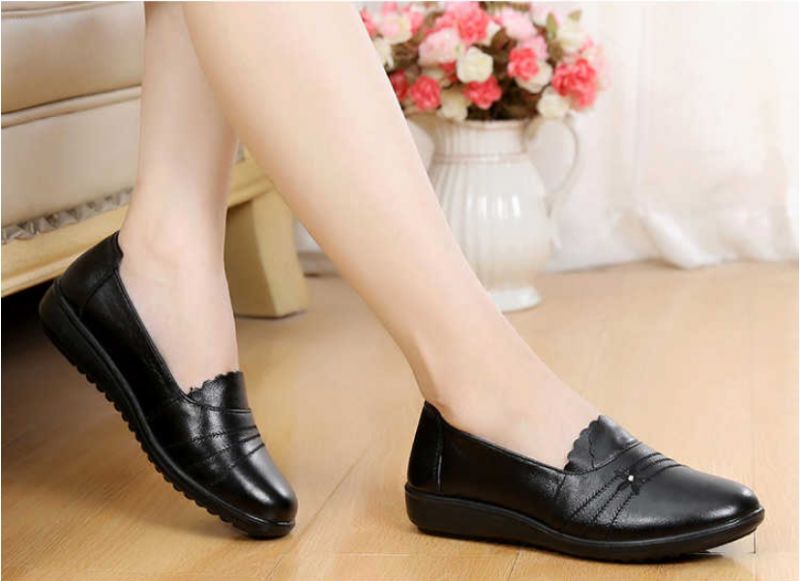 Ame Dames Echte Leren Loafer - Zwart