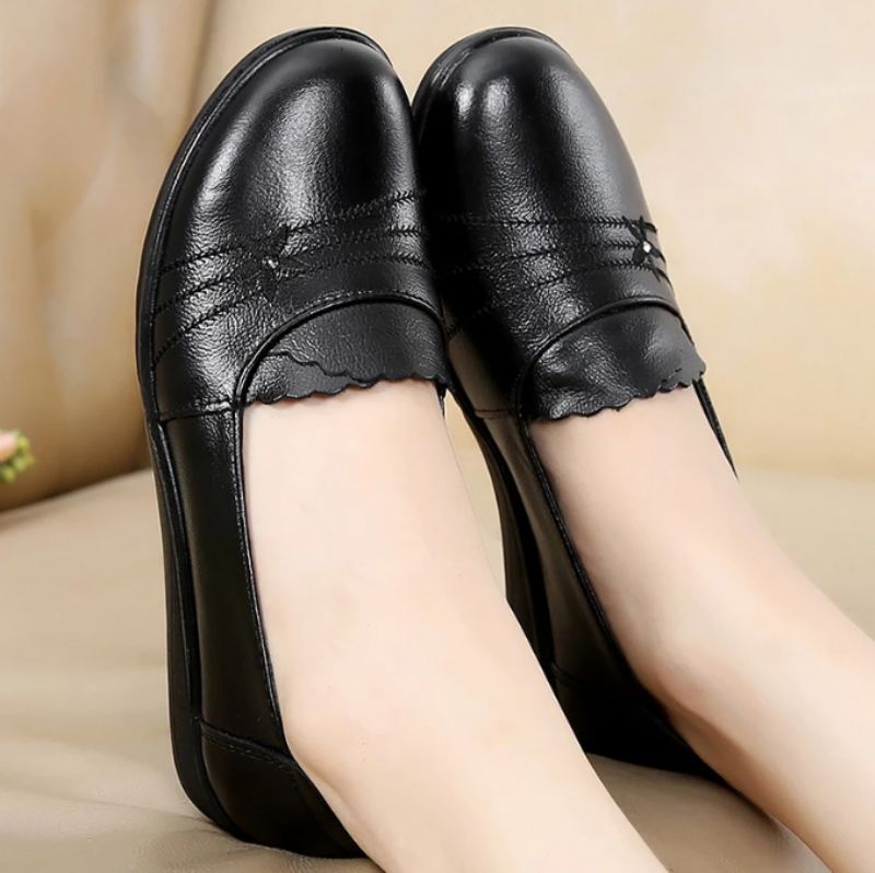 Ame Dames Echte Leren Loafer - Zwart