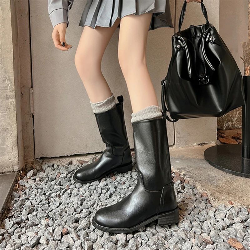 Amelia Dames Mid Calf Boots - Zwart Zonder Bont