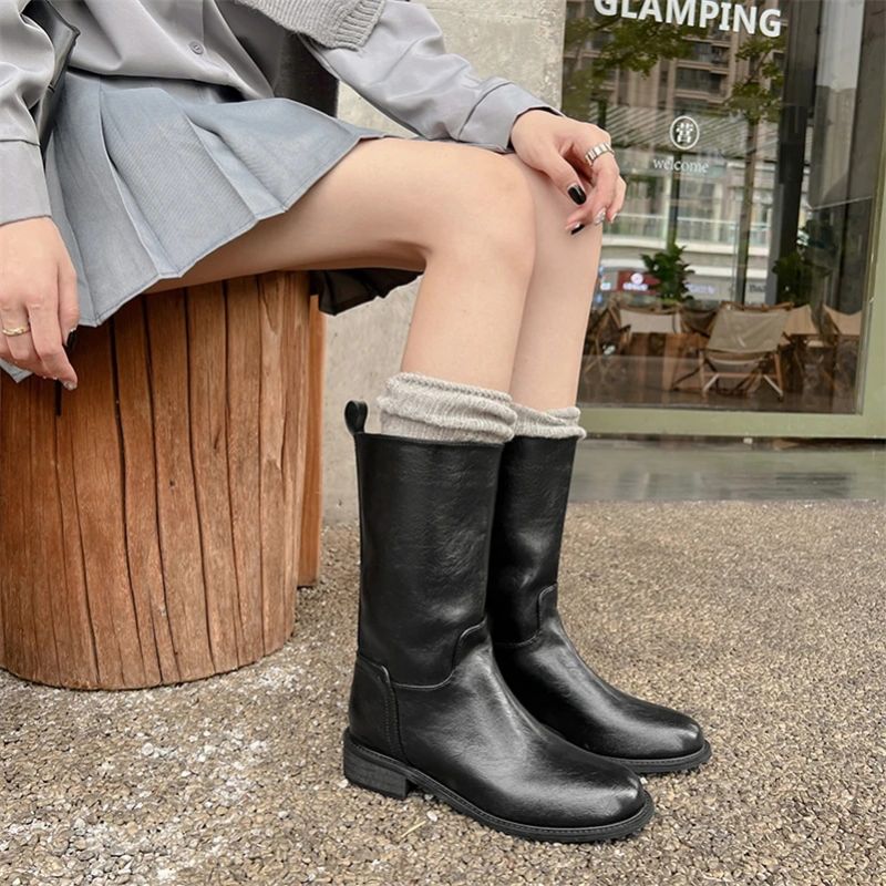 Amelia Dames Mid Calf Boots - Zwart Zonder Bont