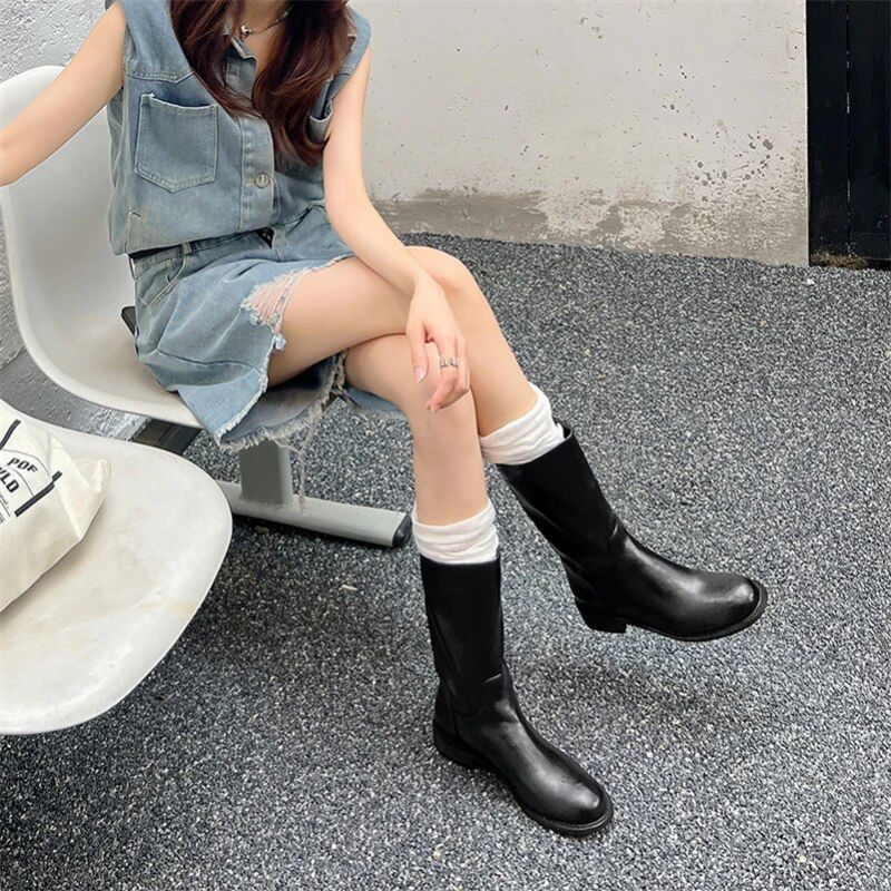 Amelia Dames Mid Calf Boots - Zwart Zonder Bont
