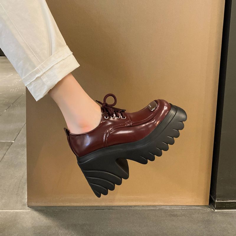 Amelia Dames Veter Platform Schoenen - Wijn Rood