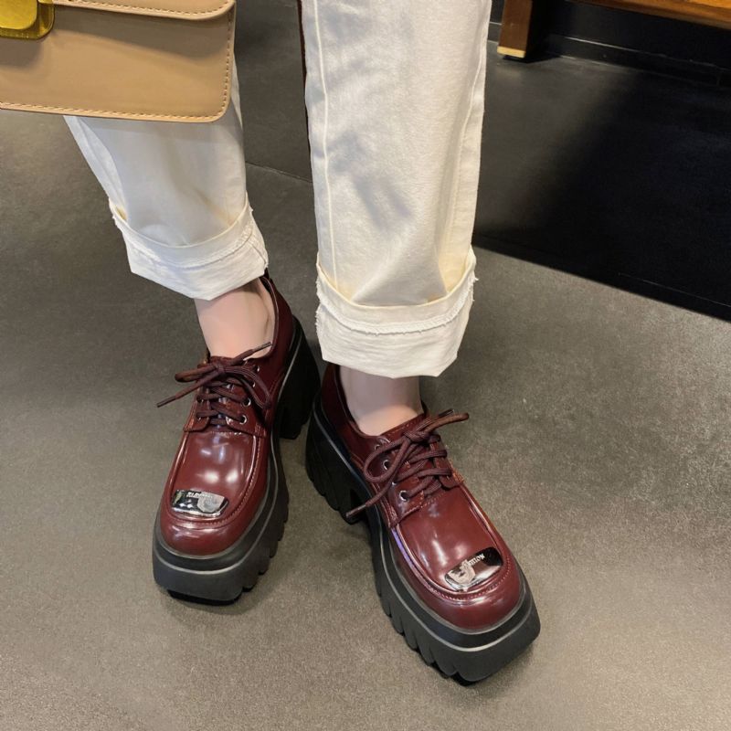 Amelia Dames Veter Platform Schoenen - Wijn Rood