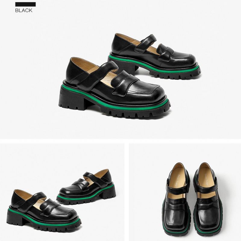 Amma Dames Leren Platformschoenen - Zwart