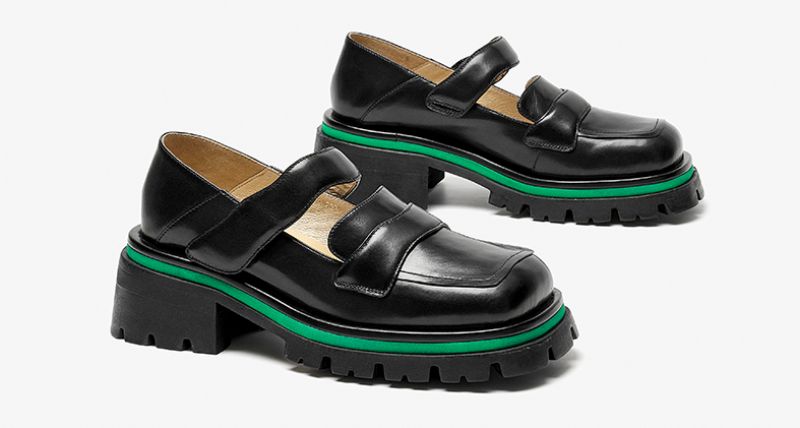 Amma Dames Leren Platformschoenen - Zwart