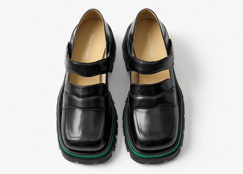 Amma Dames Leren Platformschoenen - Zwart