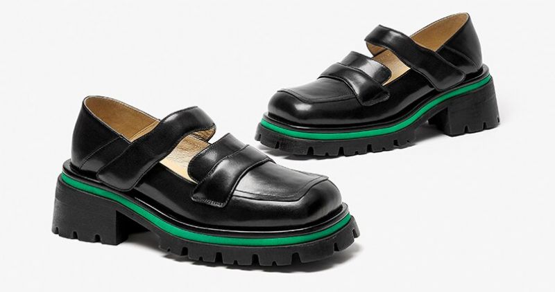 Amma Dames Leren Platformschoenen - Zwart