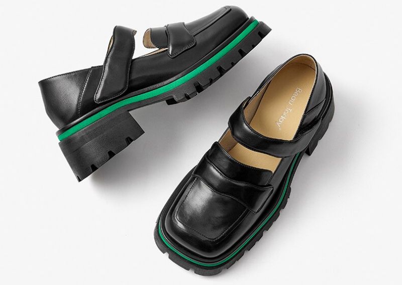 Amma Dames Leren Platformschoenen - Zwart