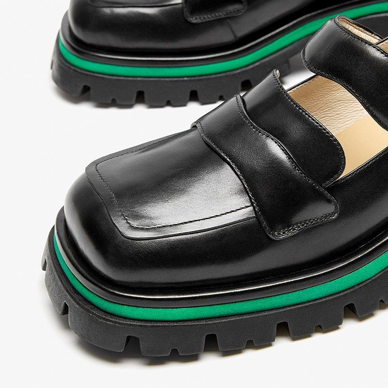 Amma Dames Leren Platformschoenen - Zwart