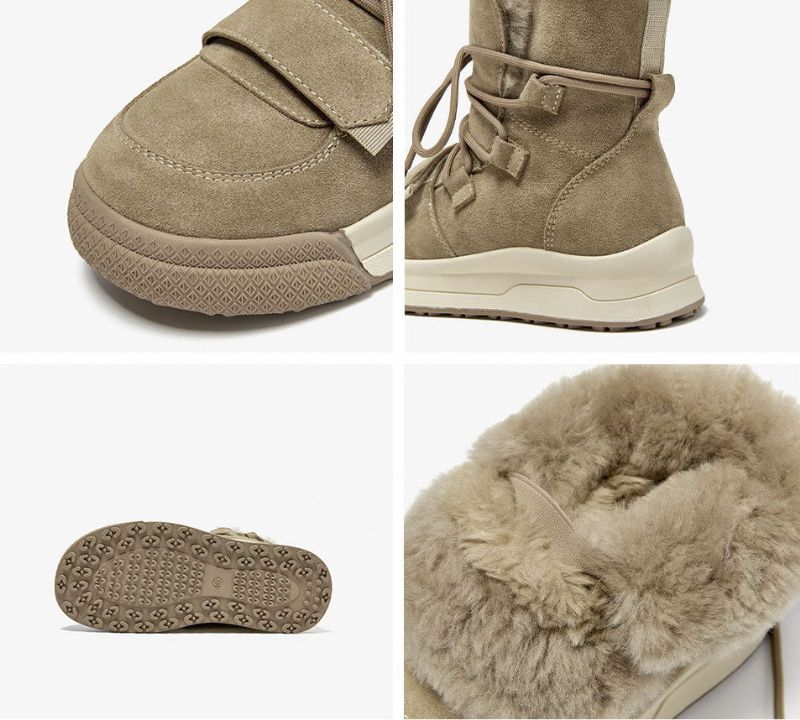 Angel Dames Winter Leren Laarzen - Abrikoos