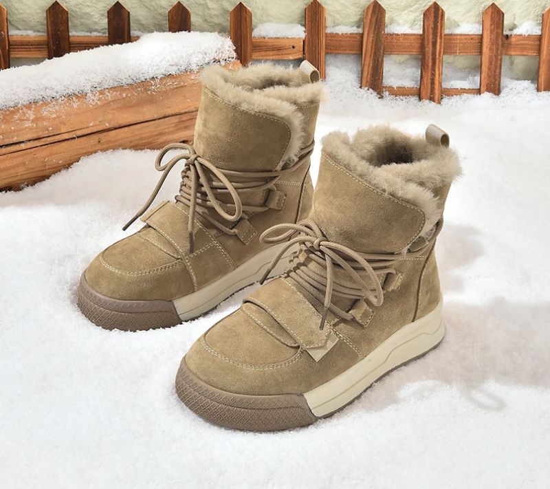 Angel Dames Winter Leren Laarzen - Abrikoos