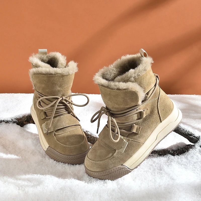 Angel Dames Winter Leren Laarzen - Abrikoos