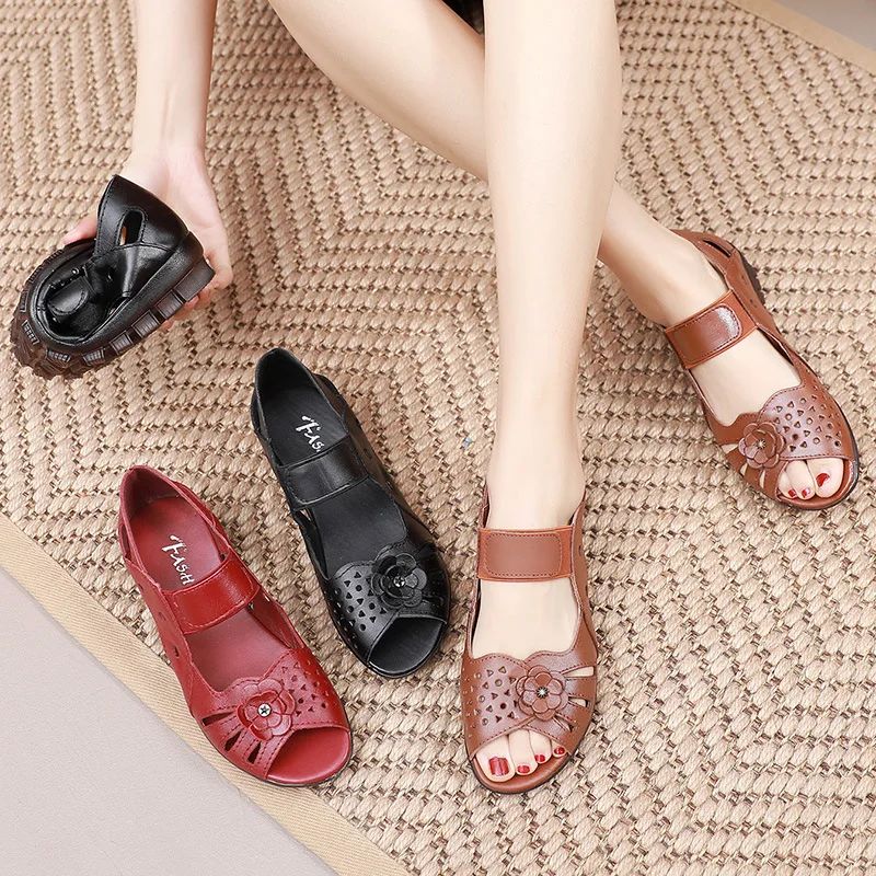 Angelica Dames Antislip Platte Sandalen - Rood