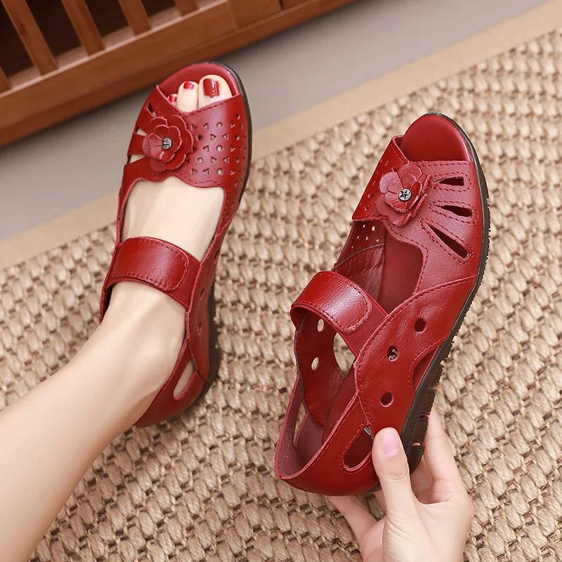 Angelica Dames Antislip Platte Sandalen - Rood