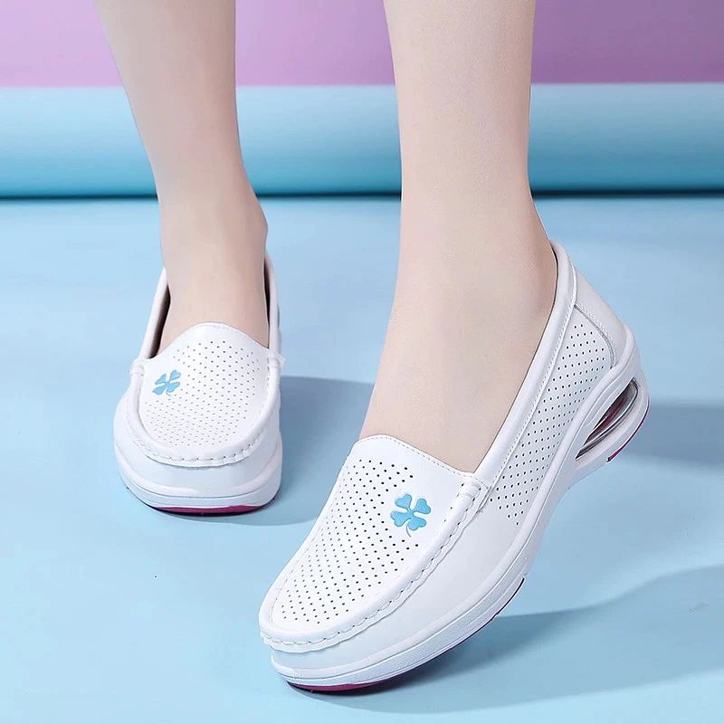 Angelica Dames Verpleegkundige Zachte Slip-on Loafer Schoenen - Wit Hol