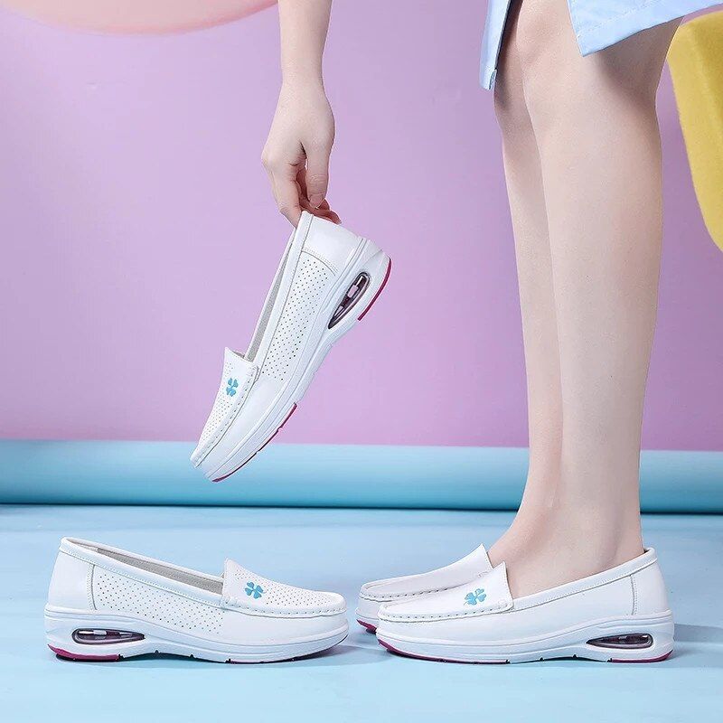 Angelica Dames Verpleegkundige Zachte Slip-on Loafer Schoenen - Wit Hol