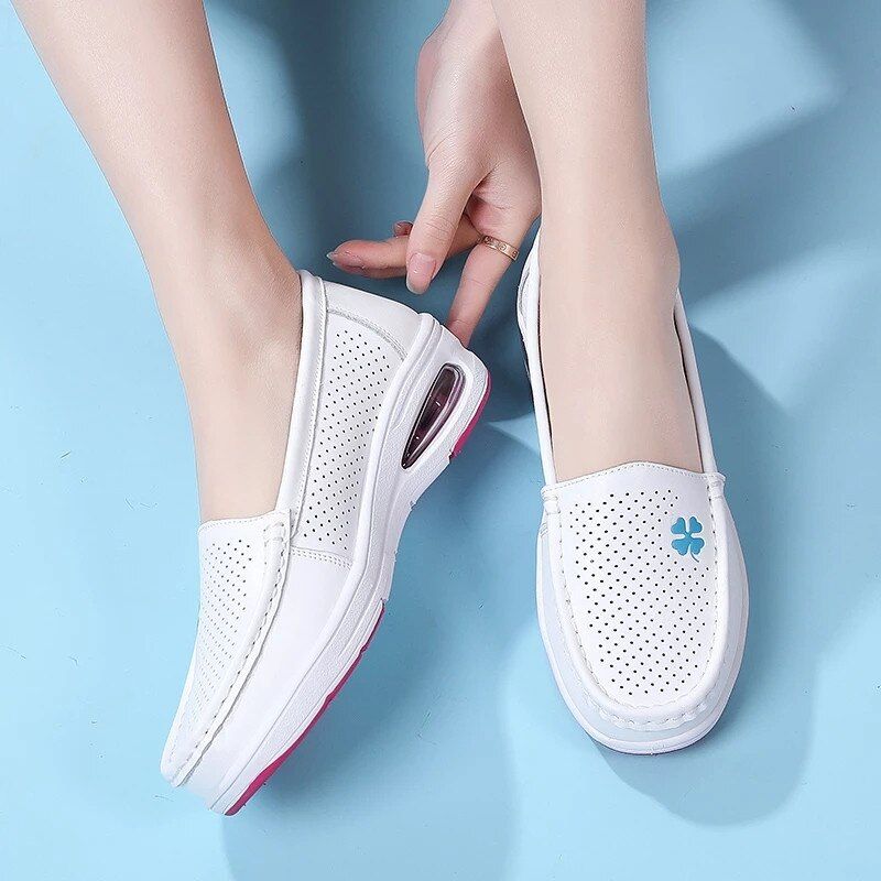Angelica Dames Verpleegkundige Zachte Slip-on Loafer Schoenen - Wit Hol