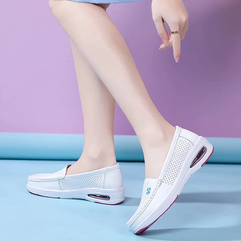 Angelica Dames Verpleegkundige Zachte Slip-on Loafer Schoenen - Wit Hol