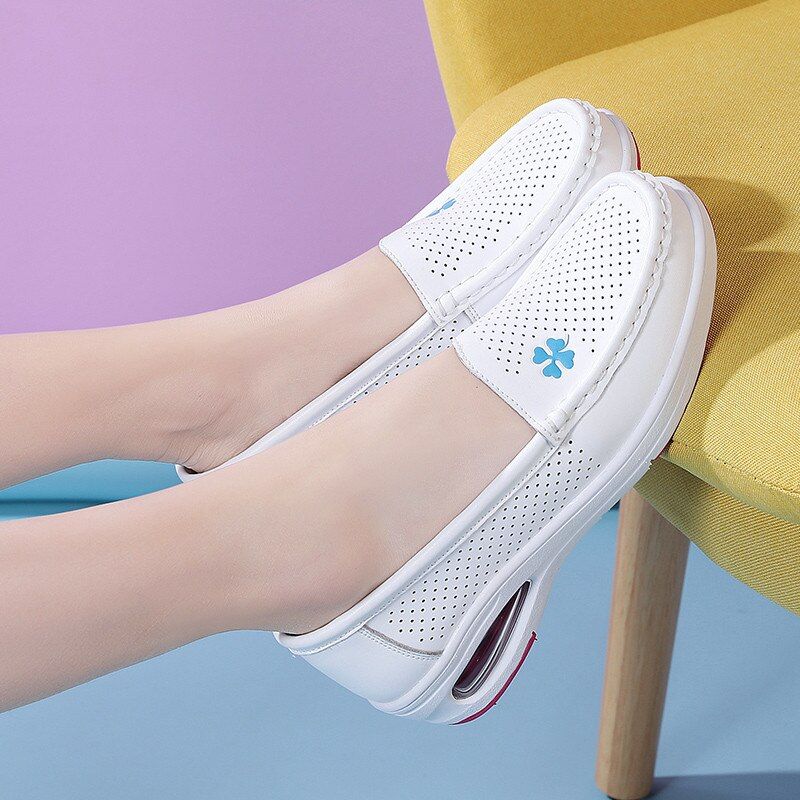 Angelica Dames Verpleegkundige Zachte Slip-on Loafer Schoenen - Wit Hol