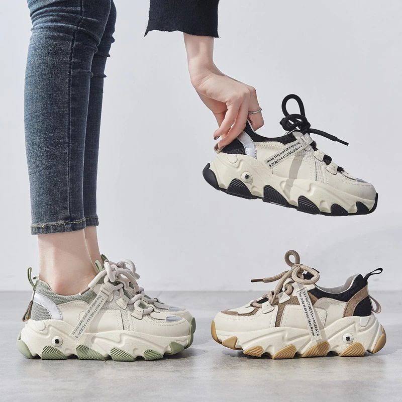 Angelis Dames Platform Platte Sneaker - Abrikoos