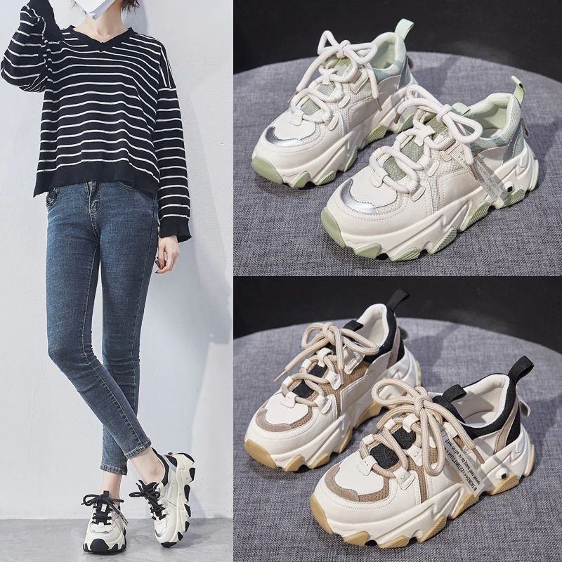 Angelis Dames Platform Platte Sneaker - Abrikoos