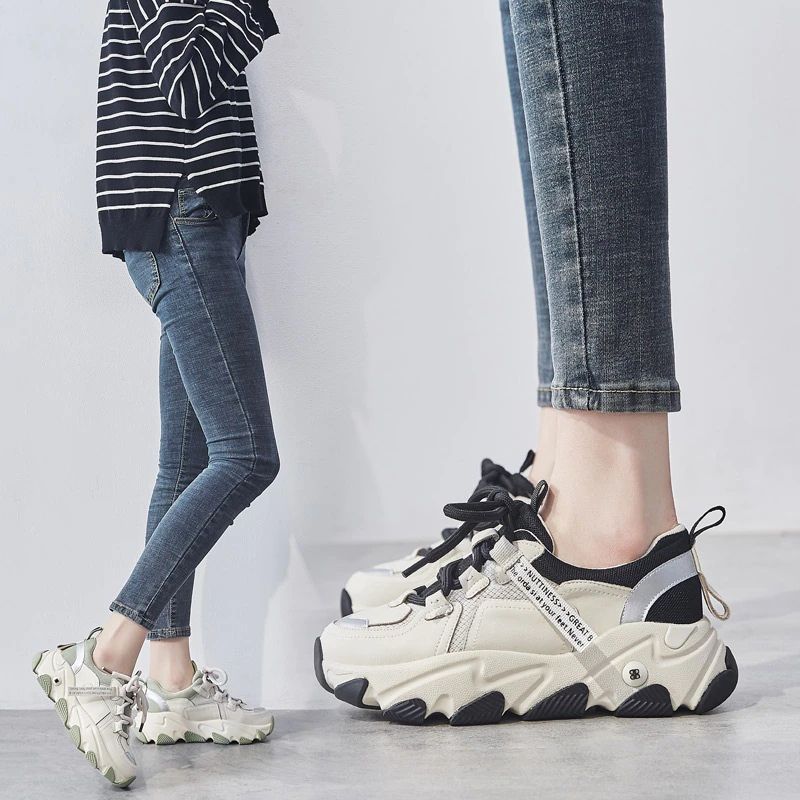 Angelis Dames Platform Platte Sneaker - Abrikoos