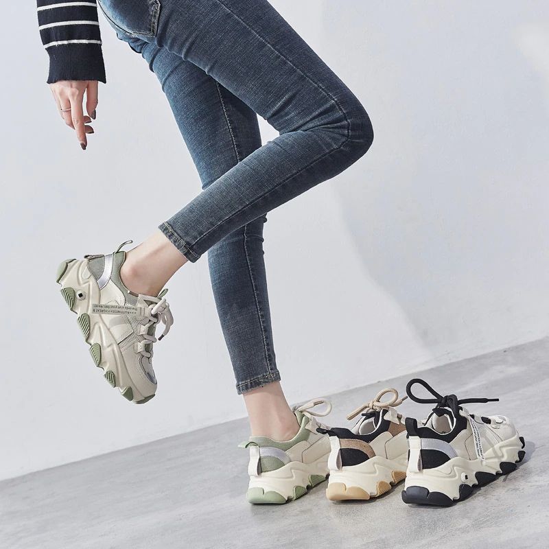 Angelis Dames Platform Platte Sneaker - Abrikoos