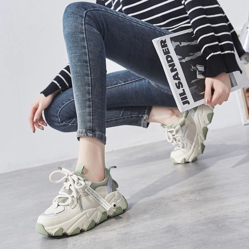 Angelis Dames Platform Platte Sneaker - Abrikoos