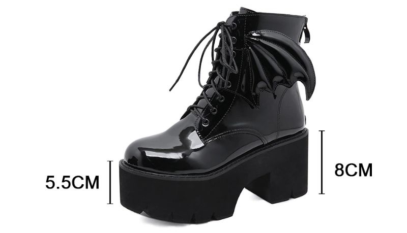 Archy Dames Angel Wing Patent Leren Enkellaarsjes - Zwart