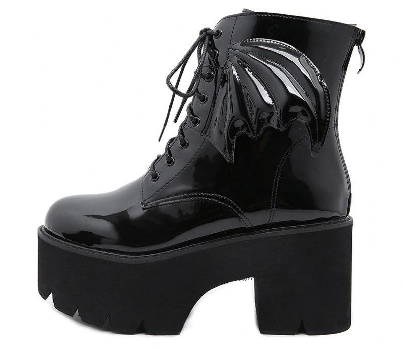 Archy Dames Angel Wing Patent Leren Enkellaarsjes - Zwart