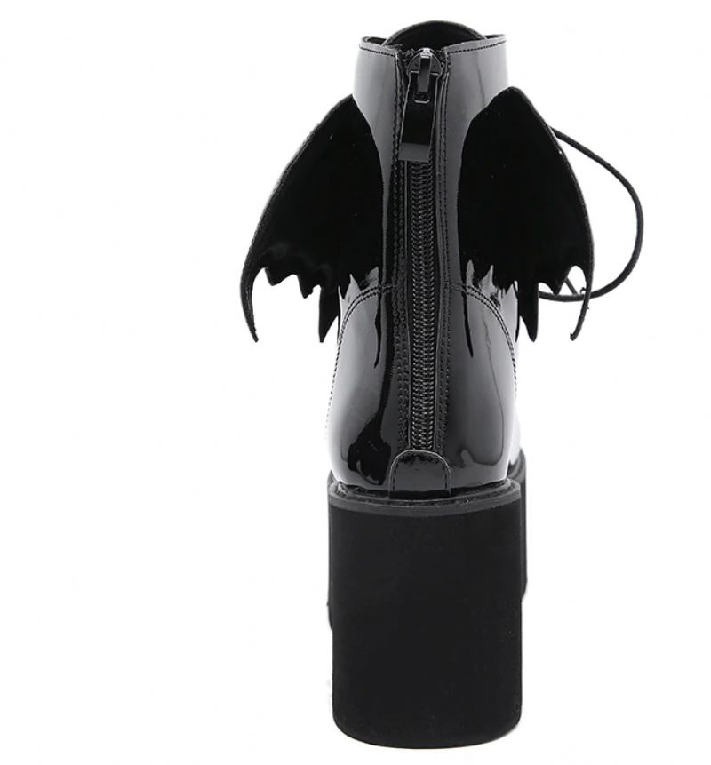 Archy Dames Angel Wing Patent Leren Enkellaarsjes - Zwart