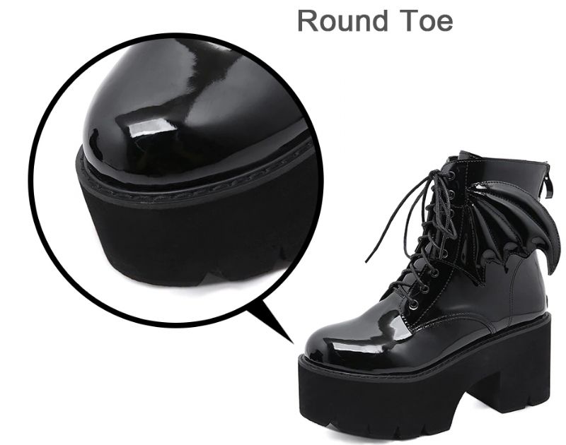 Archy Dames Angel Wing Patent Leren Enkellaarsjes - Zwart