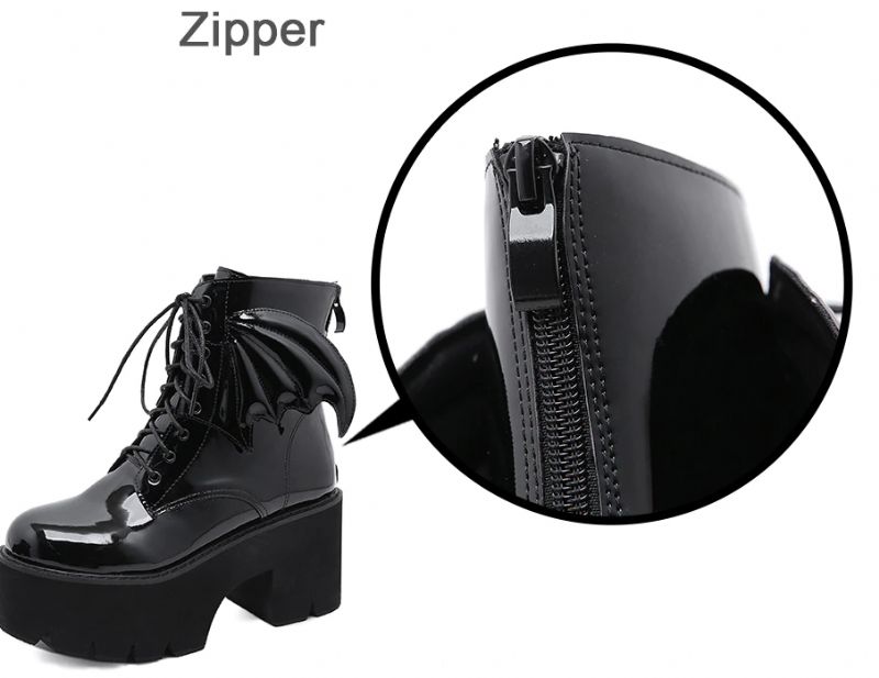 Archy Dames Angel Wing Patent Leren Enkellaarsjes - Zwart