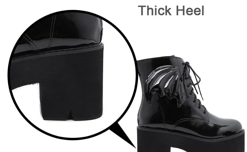 Archy Dames Angel Wing Patent Leren Enkellaarsjes - Zwart