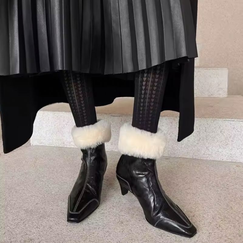 Ariana Dames Met Warme Pluche Leren Enkellaarsjes - Zwart