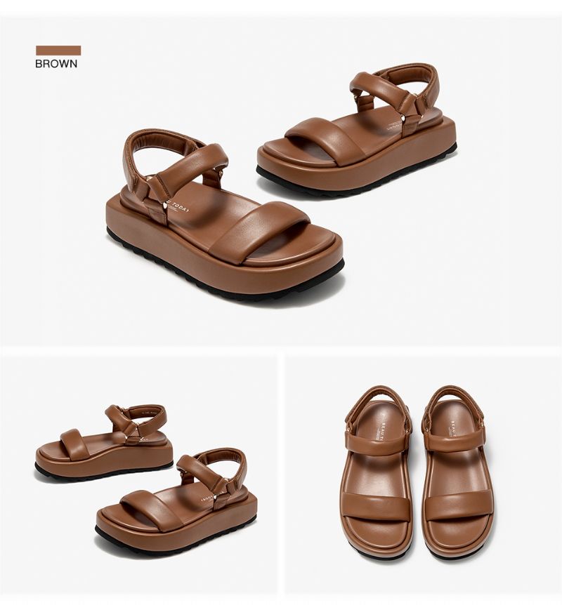 Ariel Dames Dikke Zool Leren Platte Sandalen - Zwart
