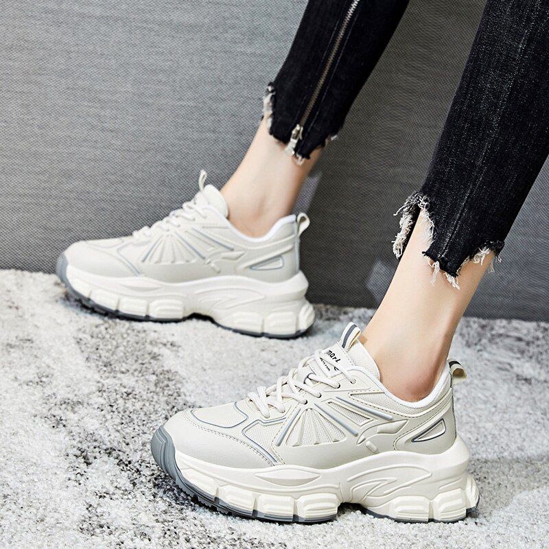 Arjona Dames Leren Ademende Sneaker - Beige