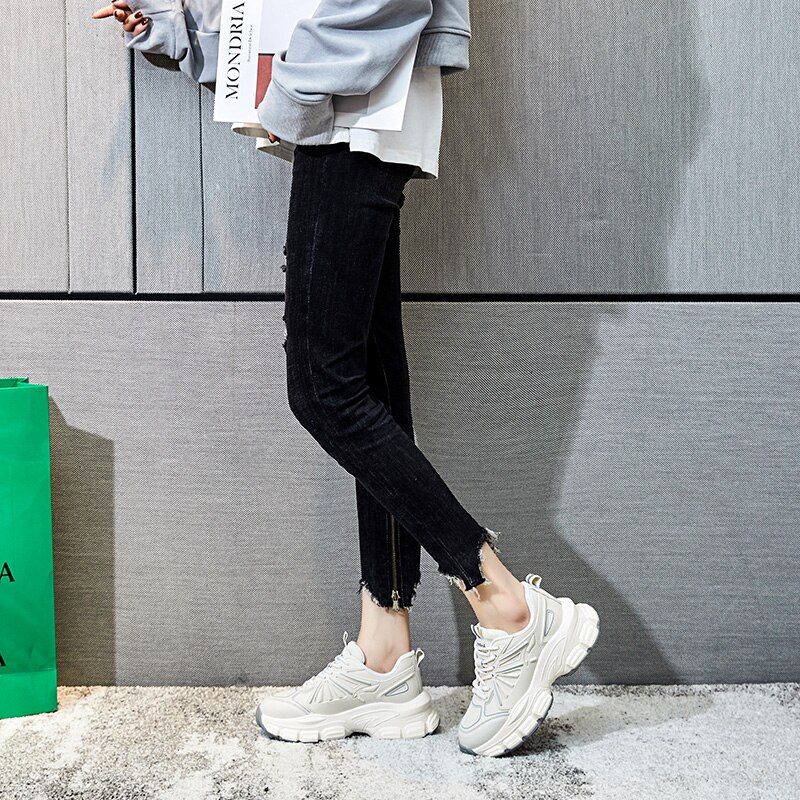 Arjona Dames Leren Ademende Sneaker - Beige