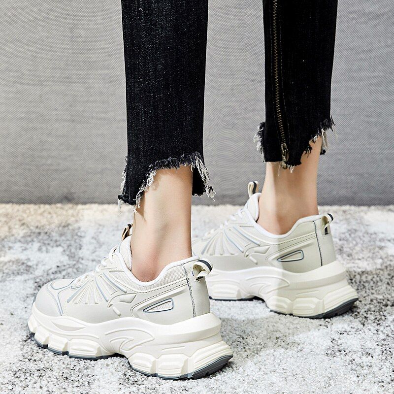 Arjona Dames Leren Ademende Sneaker - Beige