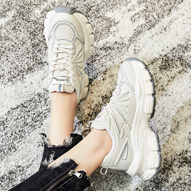 Arjona Dames Leren Ademende Sneaker - Beige