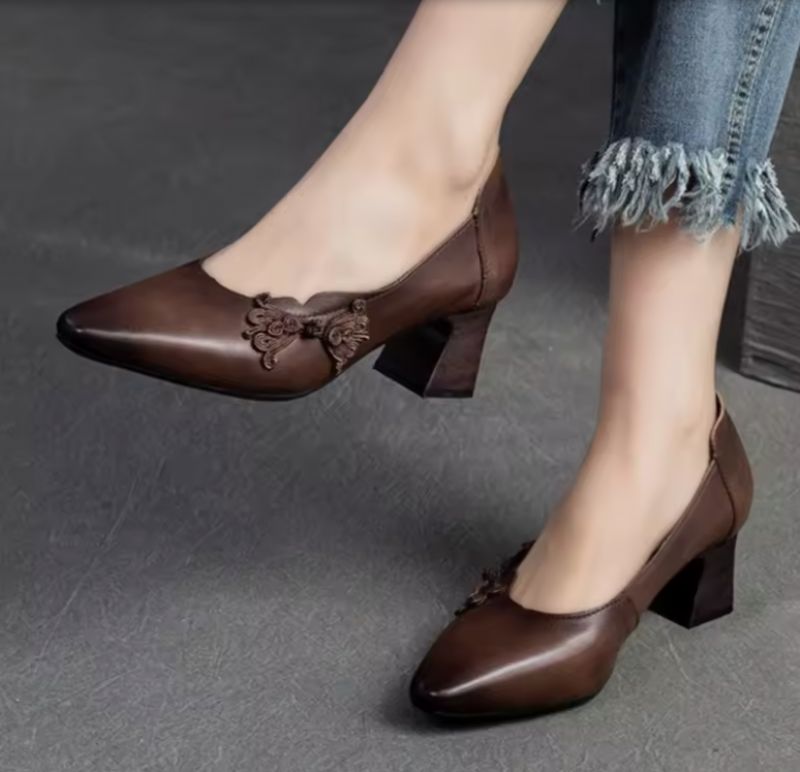 Arleny Dames Jurk Leren Pumps - Bruin