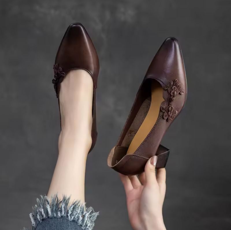 Arleny Dames Jurk Leren Pumps - Bruin