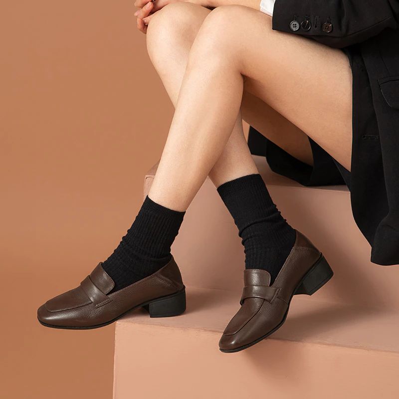 Armenia Damesschoenen Met Vierkante Neus En Platte Schoenen - Koffie